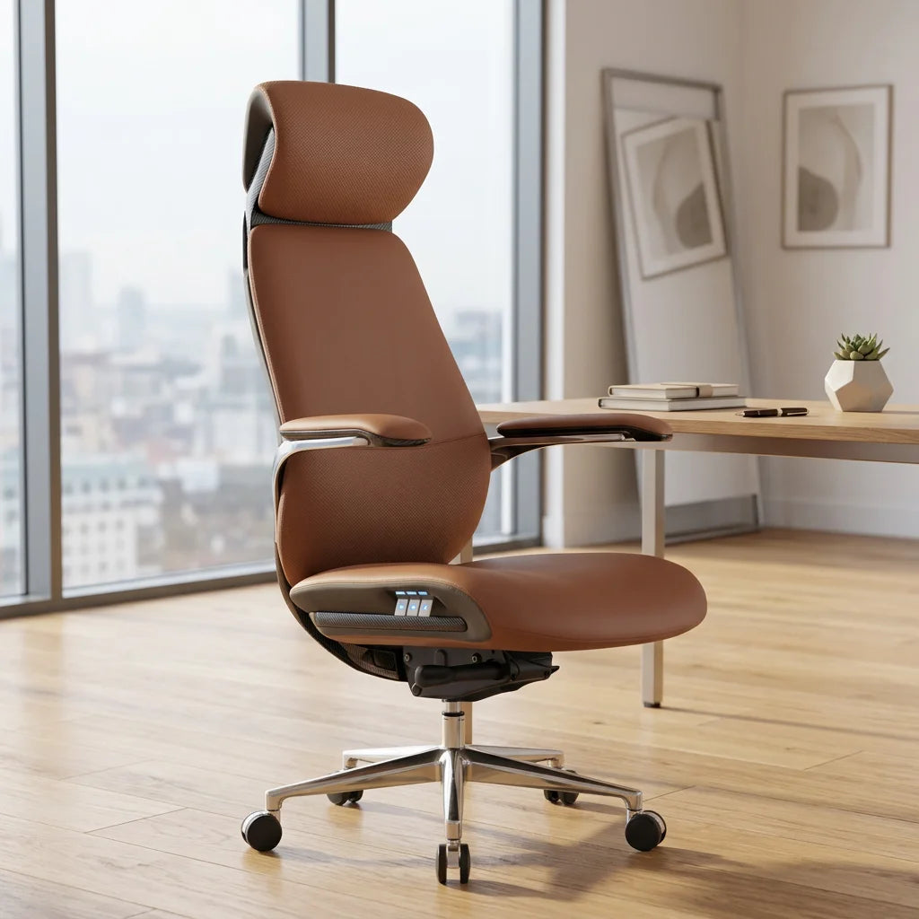 Leather Aluminum-Base Executive Chair — Brown | KIMLUD