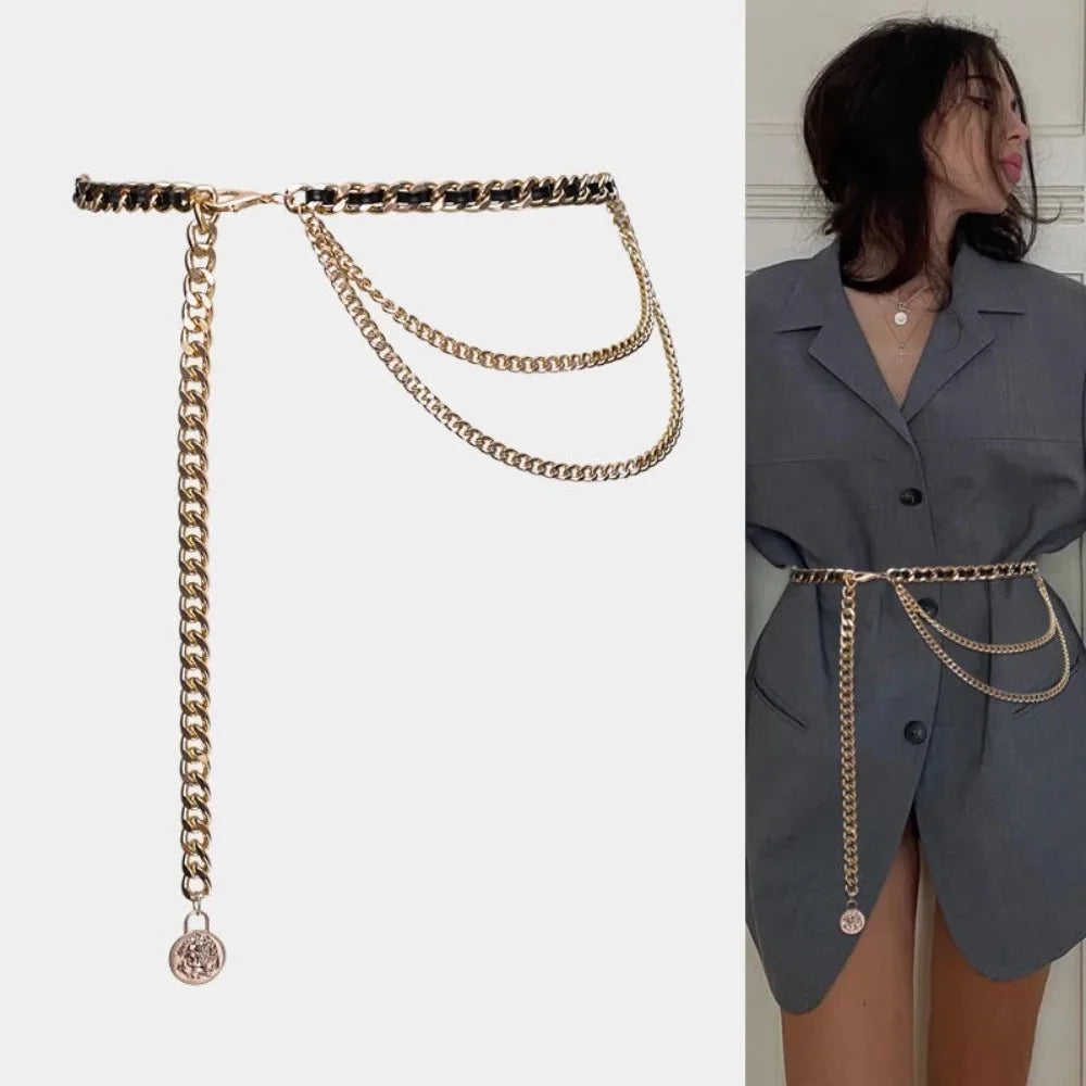 Metal Waist Chain Belt With Adjustable Chain Strap — Gold | KIMLUD