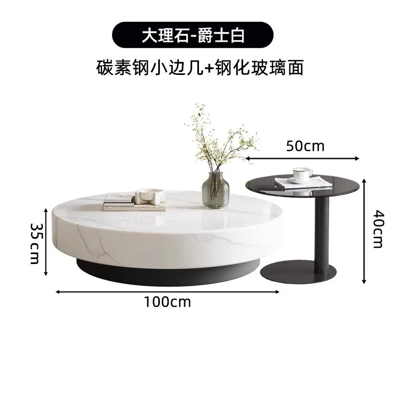 Marble Nordic Minimalist Coffee Table Round Marble Top — White | KIMLUD