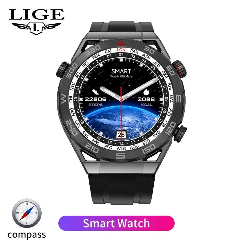 2024 LIGE NFC ECG PPG Bluetooth Call Smartwatch GPS Tracker Motion Bracelet Fitness For Huawei Watches Ultimate Smart Watch Men