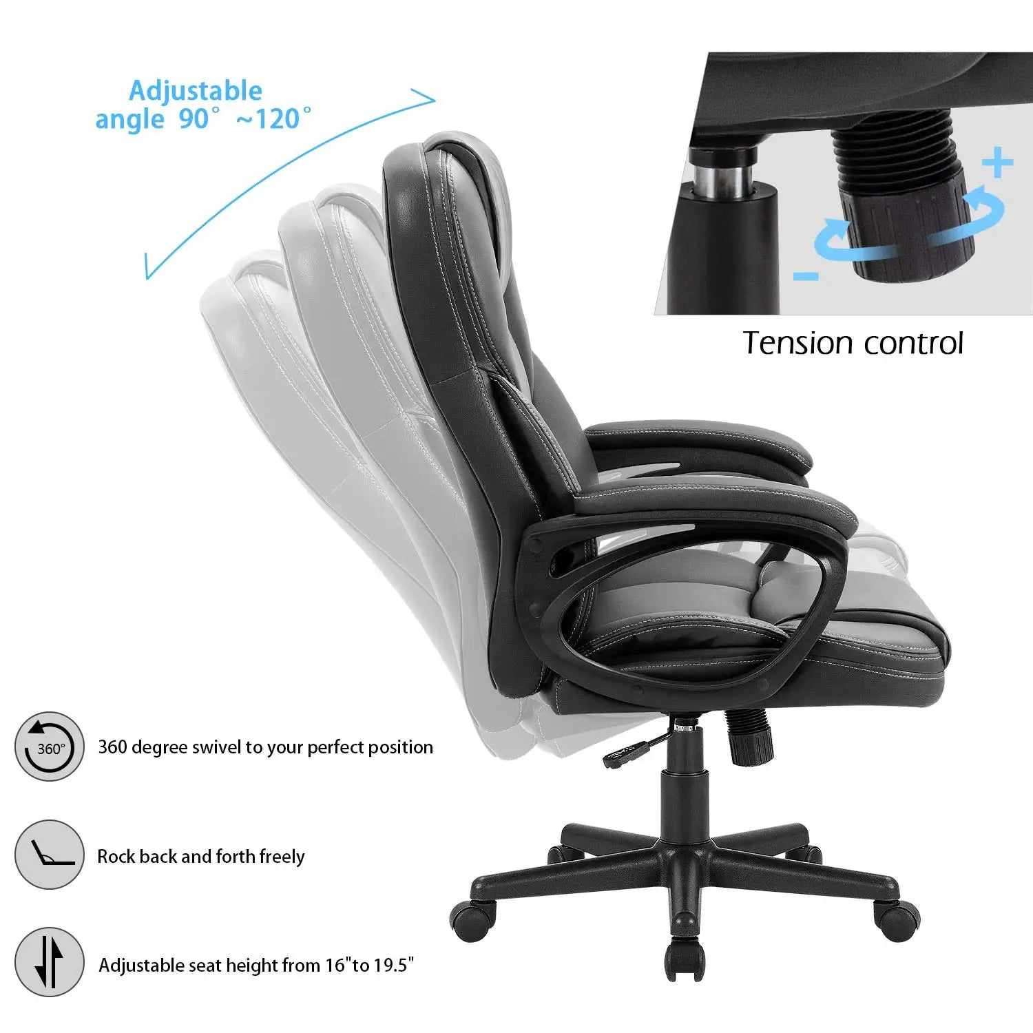 Office Executive Chair High Back Adjustable Managerial Home Desk Chair, Swivel Computer PU Leather Chair with, Customized
