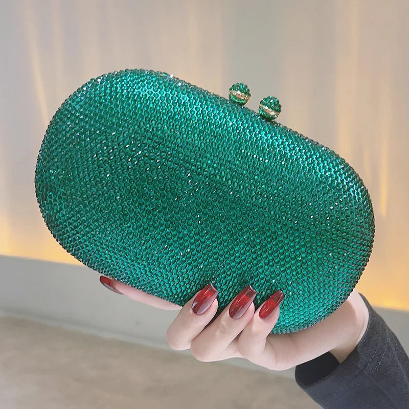 Nylon Crystal Rhinestone Clutch With Detachable Chain Shoulder Strap — Cobalt | KIMLUD