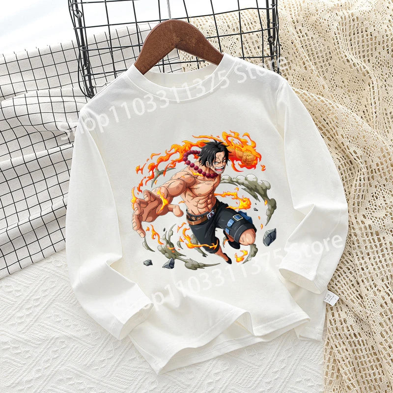 One Piece Children T-shirt Long Sleeve Children Clothing Fashion Hip Hop Round Neck Cotton Toddler Summer Cartoon Anime Toddler