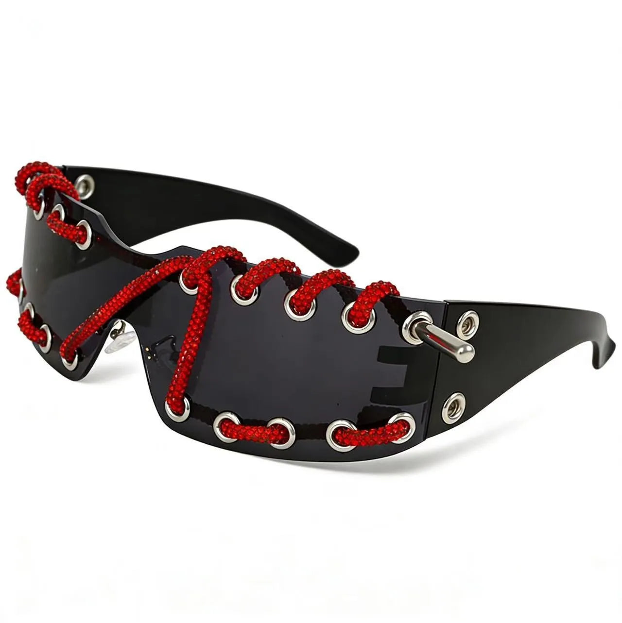 Frameless Crystal Chain Y2K Punk Sunglasses — Black | KIMLUD
