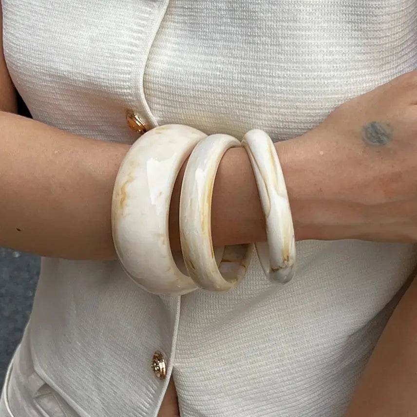 Resin Bangles Set Vintage Boho Charm Stacking — Beige | KIMLUD