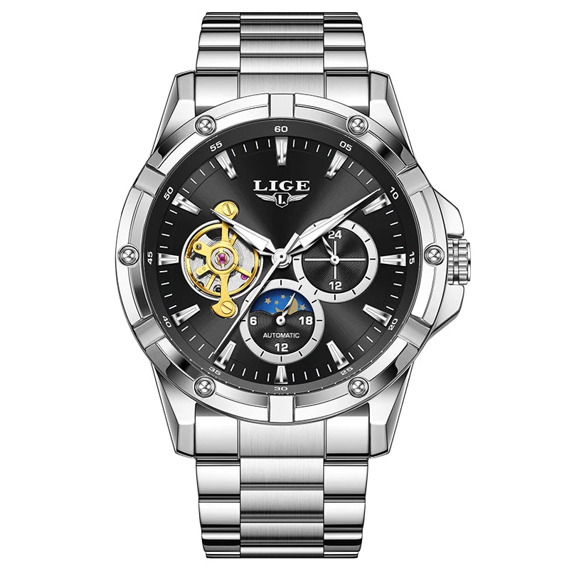 LIGE New Tourbillon Automatic Watches For Men Fashion Business Watch Men Luxury Sports Waterproof Men's Mechanical Wristwatch