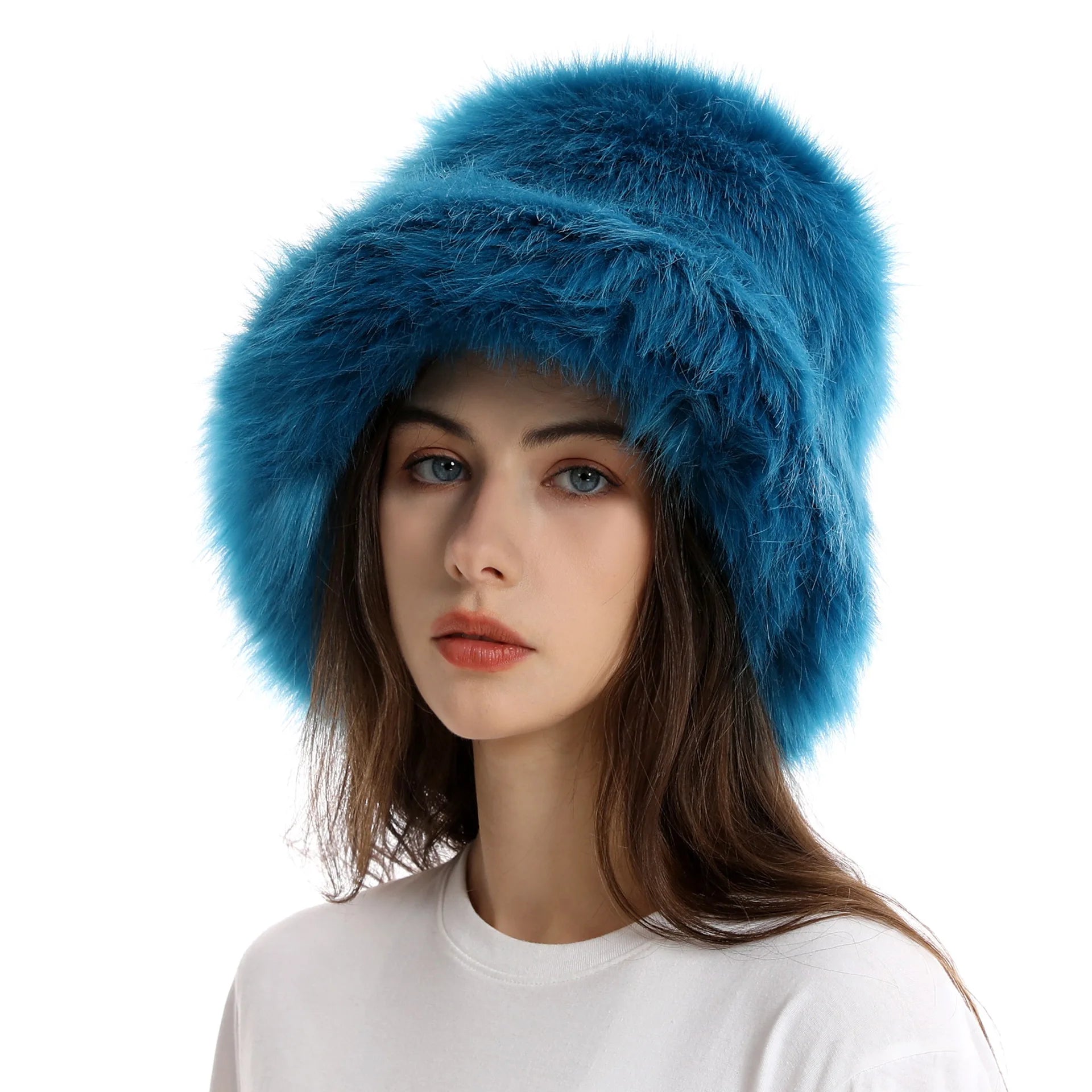 KIMLUD, New Fur Hat Women Warm Snow Ski Cap Female Faux Fox Fur Bomber Hat Lady Windproof Winter Hats for Women Russian Warmer Hat, KIMLUD Womens Clothes