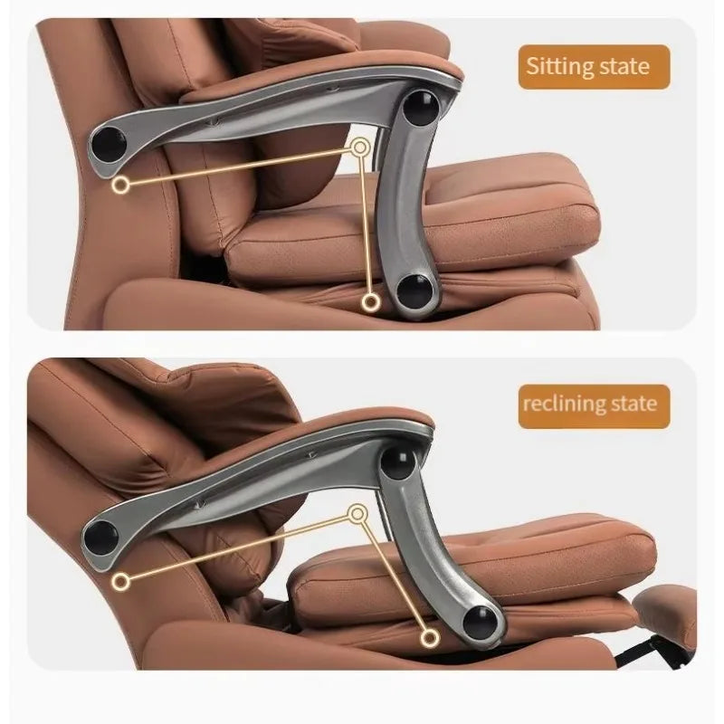 Leather Executive Chair With Electric Massage — Tan | KIMLUD