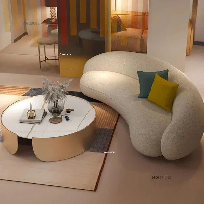 Curved Living Room Sofa Two Seater — Cream | KIMLUD
