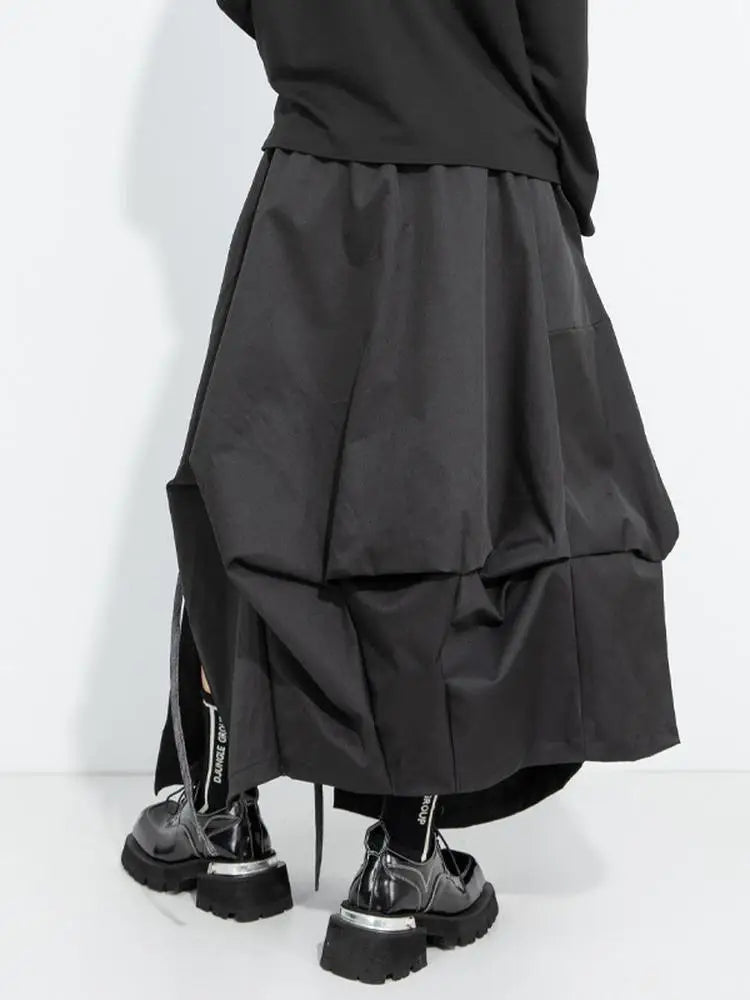 A-Line Skirt – High Elastic Waist – Polyester Cotton – Black | KIMLUD