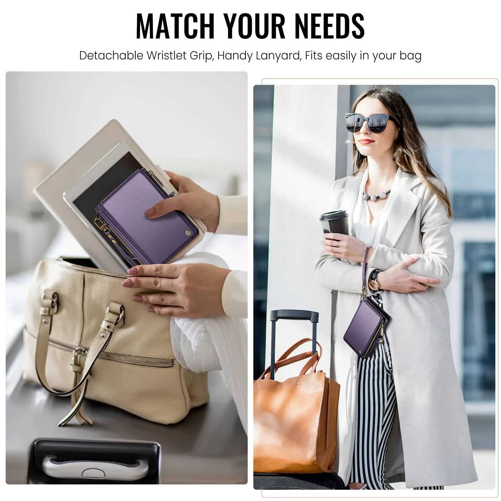 Passport Holder for Travel, Passport Case Wallet With Strap Wristlet and Zipper Wallet for Men Women Gold