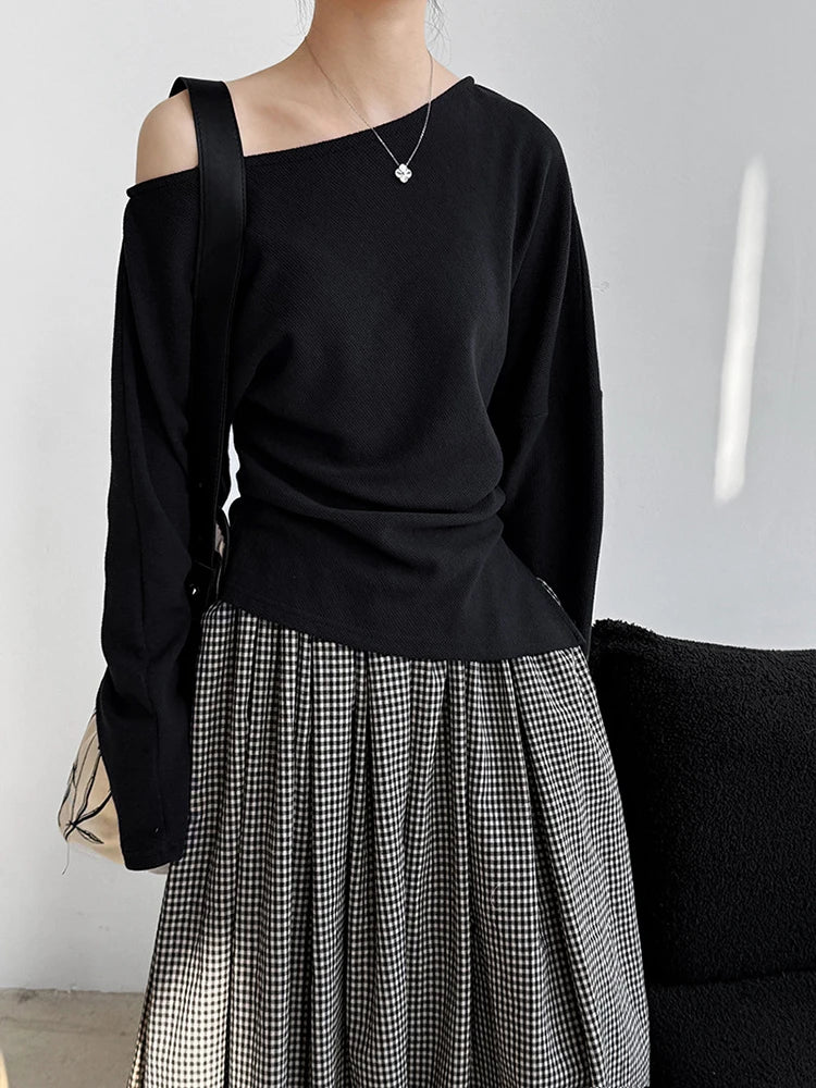 Sweatshirt – Irregular Pleated – Jersey – Black | KIMLUD