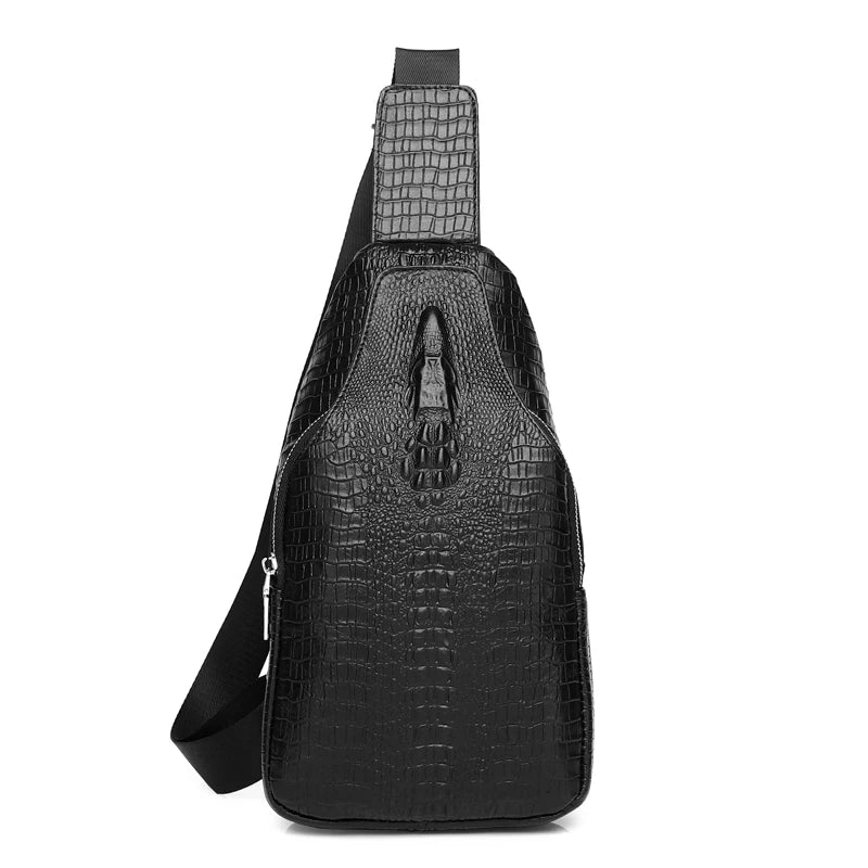 Genuine Leather Crossbody Bag Vintage Crocodile Pattern — Cognac | KIMLUD