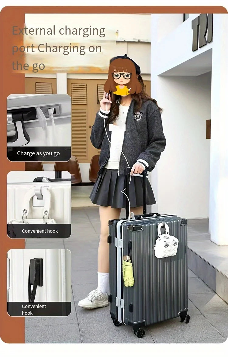 Aluminum Frame Carry-On Luggage 20in With USB Port — White | KIMLUD