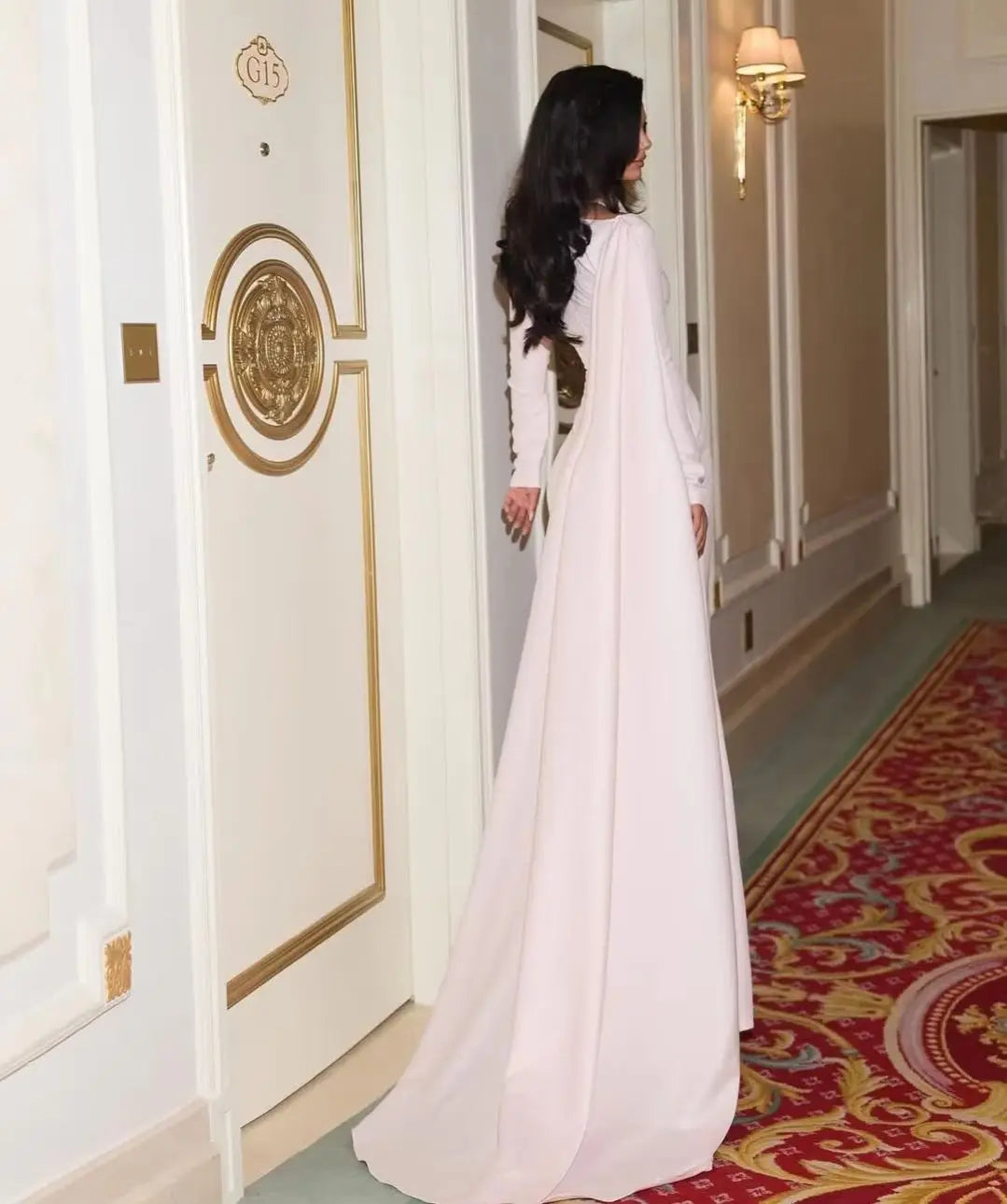 Mermaid Evening Dress – Cape Satin Silhouette – Light Pink | KIMLUD