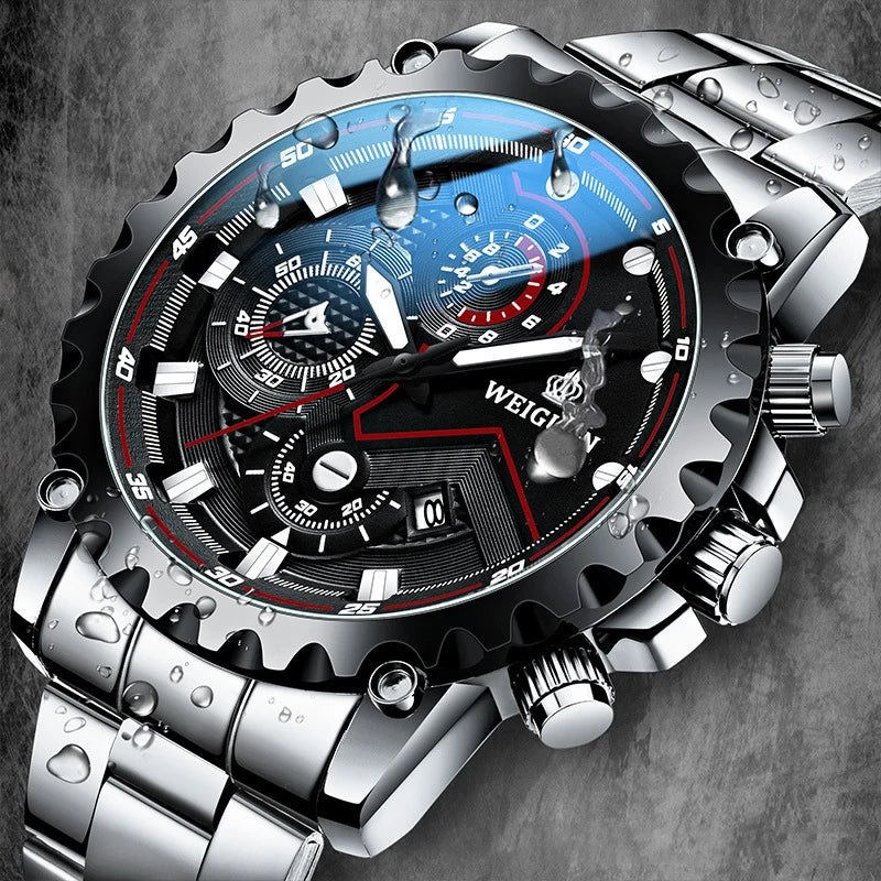 Men's Watch Black Warrior Authentic Trendy Stainless Steel Waterproof Luminous Calendar Male Fashion Quartz Clock Watches Gift
