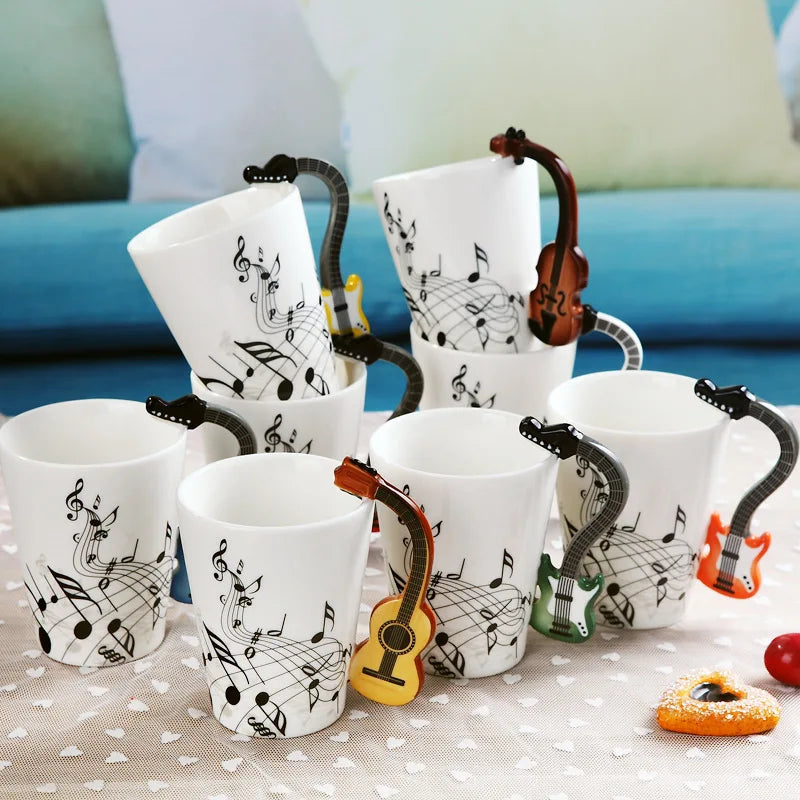 Ceramic Music Mug With Guitar Handle — White | KIMLUD