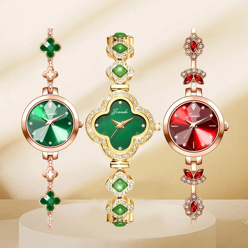 Luxury Woman Wristwatch Steel Green Rhinestone Waterproof Quartz Hand Clock Gift for Her Pointer Ladies Bracelet Watch Diamond