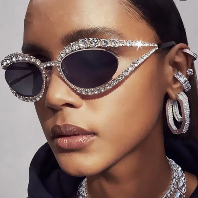 Diamond Hollow Sunglasses Concave Shape — Black | KIMLUD