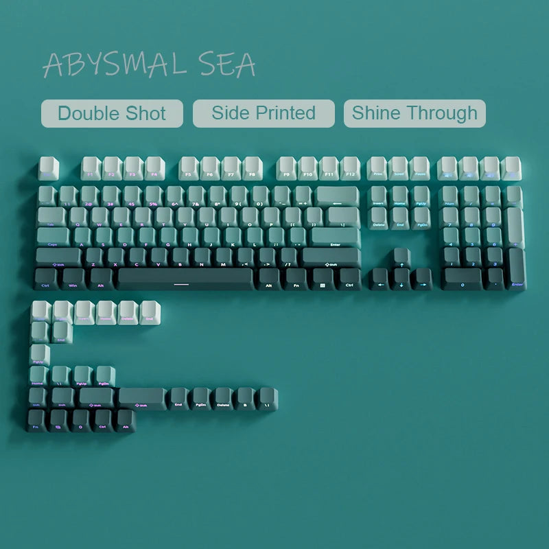 135 Keys Gradient Green Shine Through Keycaps Side Printed PBT Double Shot Keycaps OEM Profile for MX Switches Gaming Keyboards