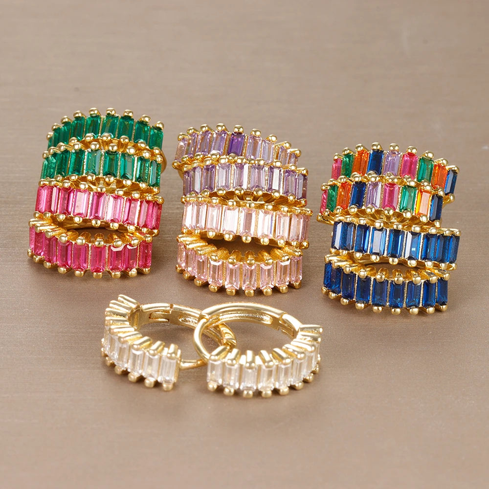 Stainless Steel Circle Hoop Earrings Vintage Colorful CZ — Multicolor | KIMLUD