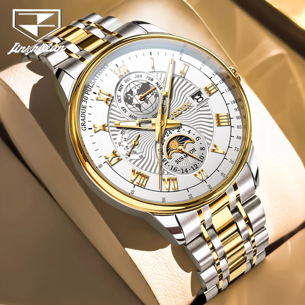 JSDUN Best Selling Fashion Trend Multifunction Watches for Men Stainless Steel Waterproof Luxury Automatic Mechanical Man Watch