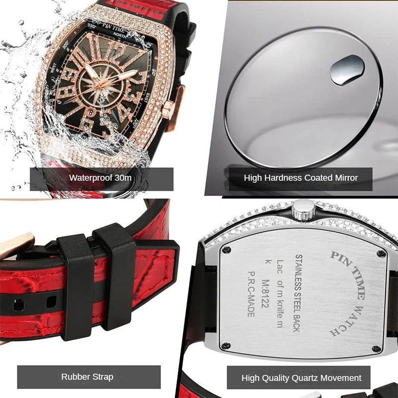 Fashion Mens Watches Men Wristwatches Automatic Quartz Man Clock Male Luxury Reloj Diamond Big Large Arabic Numeral Dial Watch
