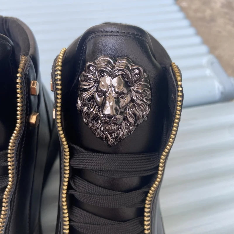 High-Top Zip-Decorated Sneaker With Breathable Mesh Lining — Black | KIMLUD