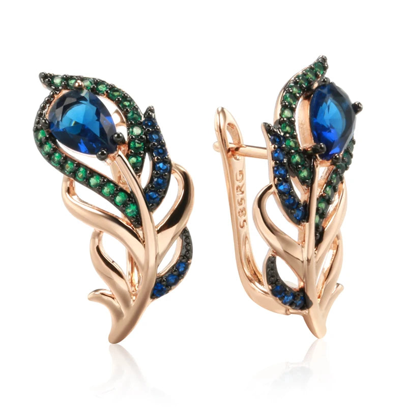 Zircon Drop Earrings Vintage Crystal Leaf — Blue | KIMLUD