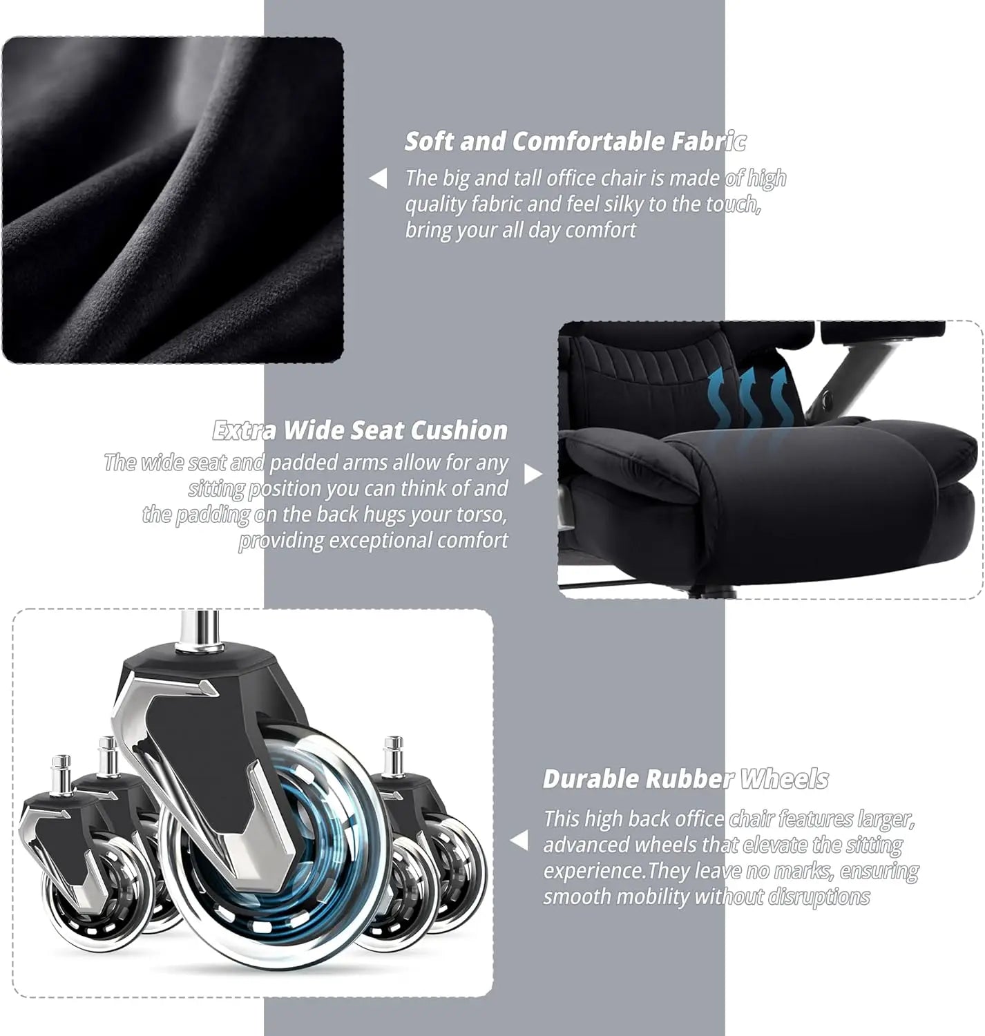 KIMLUD, Big & Tall Office Chair 700lbs, High Back Executive Cloth Chair with Adjustable Lumbar Support, 3D Arms, Plus Size Rubber Wheels, KIMLUD Womens Clothes