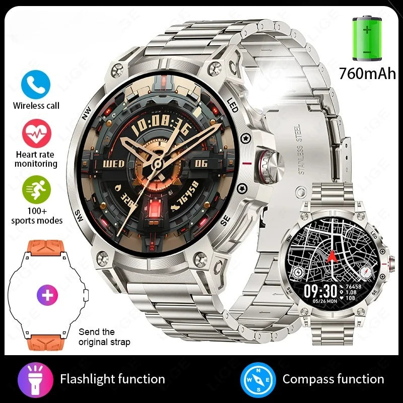 Xiaomi Military Smart Watch Men 760mAh Large Battery LED Flashlight Compass Smartwatch Heart Rate Waterproof Call Smartwatches