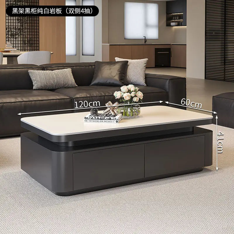 Minimalist Rock Slab Storage Coffee Table — Deep Graphite Black | KIMLUD
