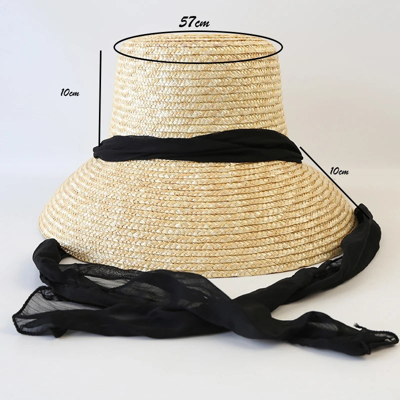 Wheat Straw Sun Hat With Ribbon Bow — Wheat | KIMLUD