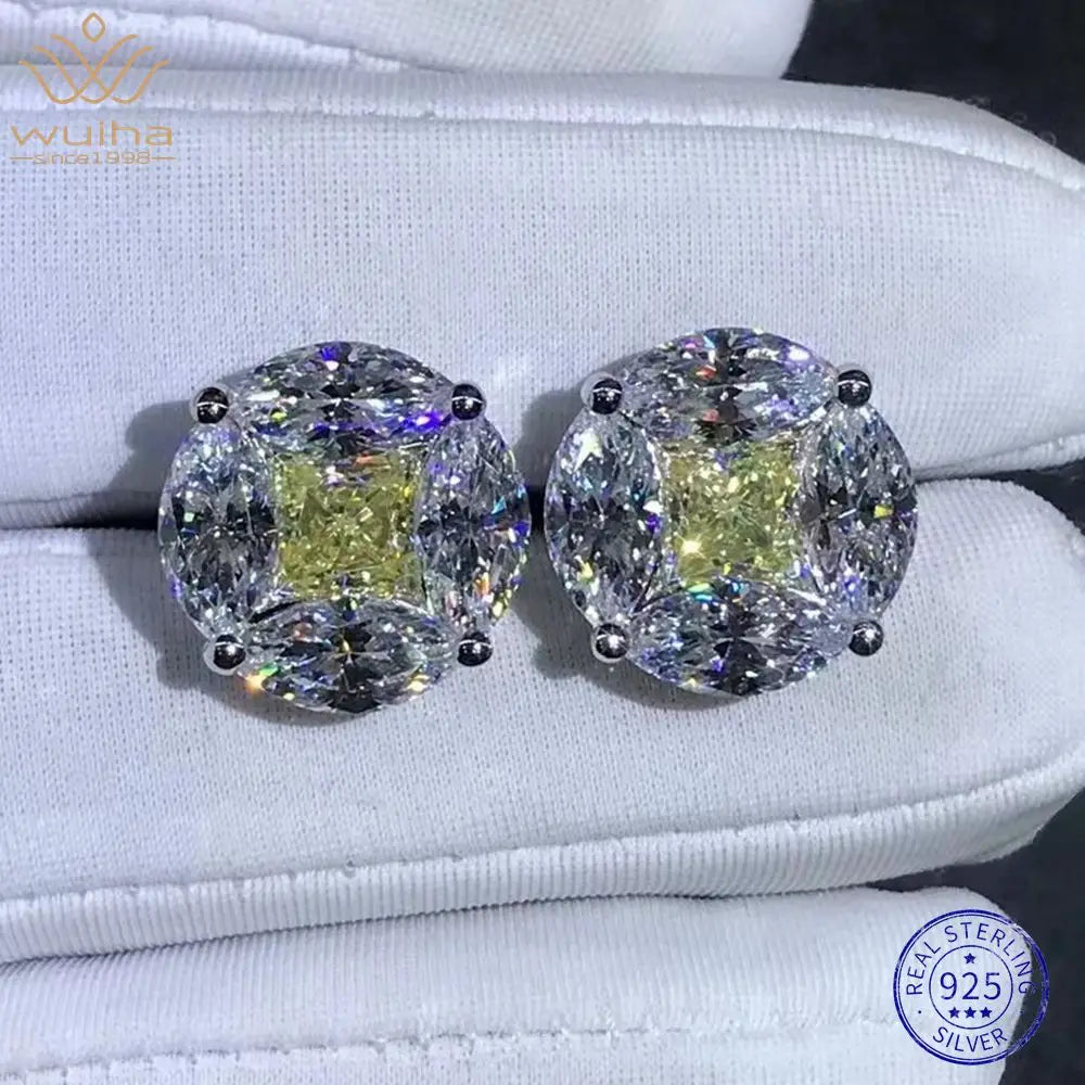 WUIHA 925 Sterling Silver 3EX Crushed Ice 10CT VVS White Sapphire Synthetic Moissanite Stud Earrings for Women Gift Dropshipping
