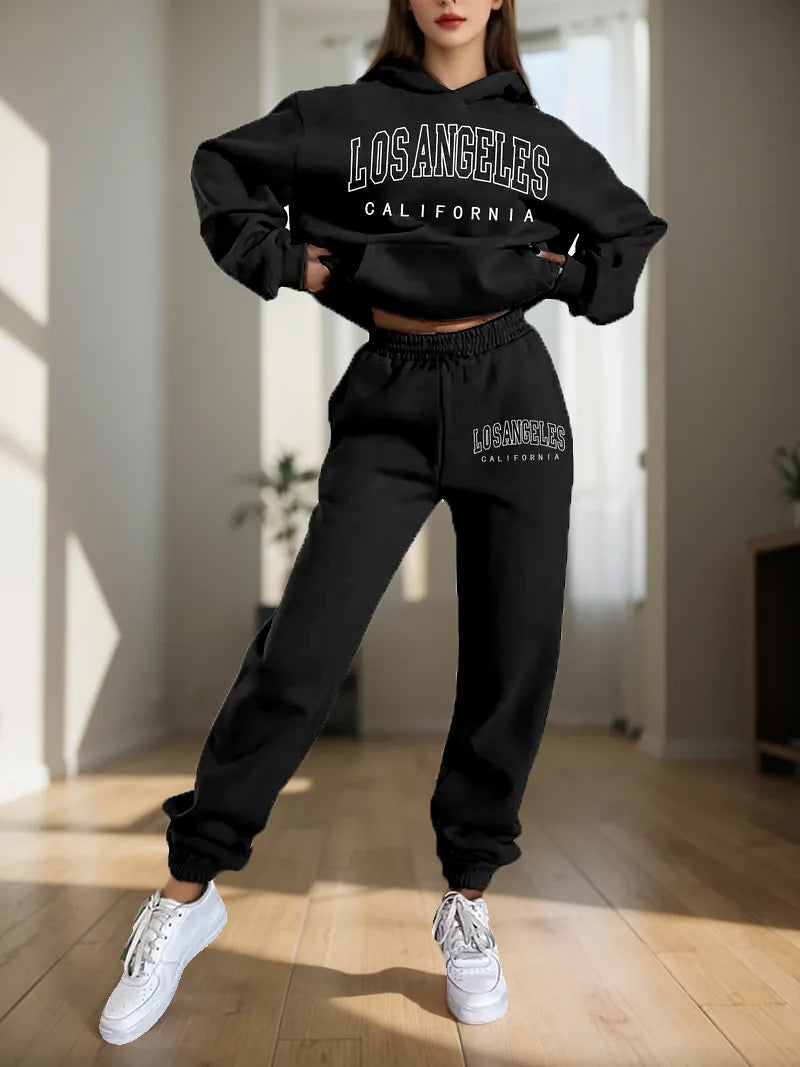 Two Piece Hoodie Set – Letter Print – Loose – Hooded | KIMLUD
