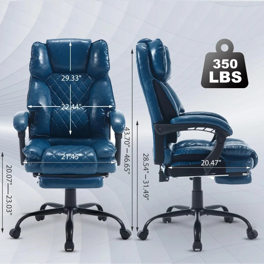Leather Ergonomic High-Back Office Chair With Footrest And Lumbar Support — Blue | KIMLUD