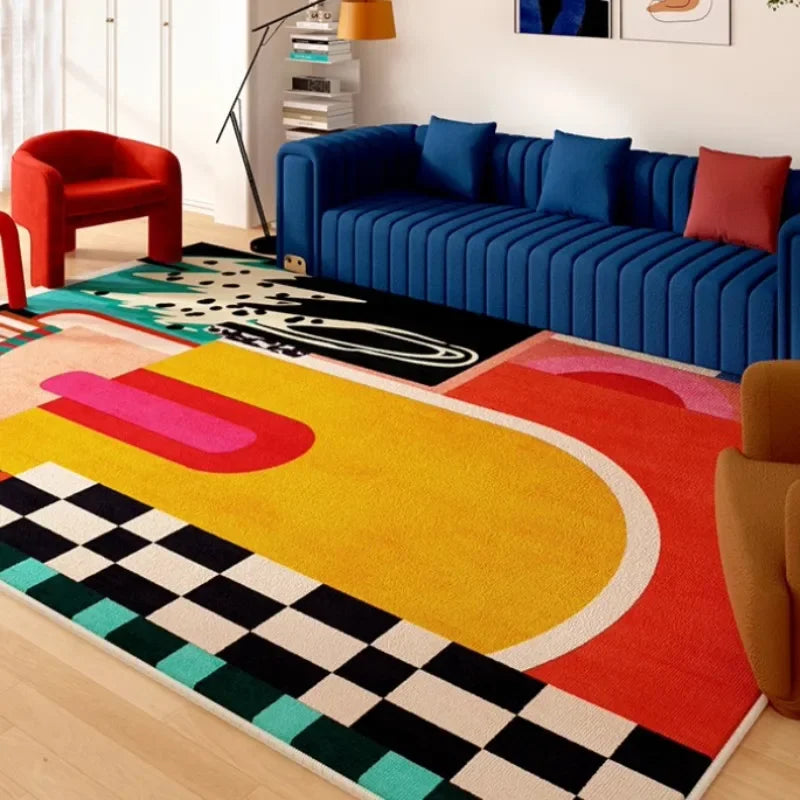 Polyester Rug Abstract Art Irregular Edges Rectangular Wilton Weave Hand Washable — Multicolor | KIMLUD