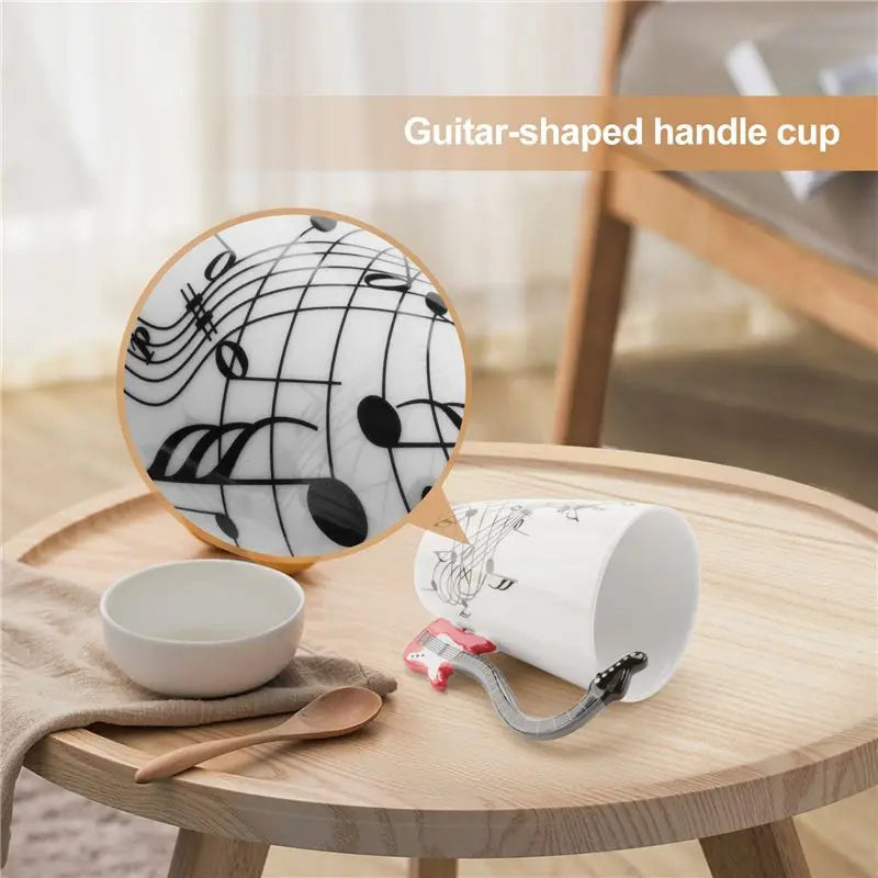Ceramic Mug With Guitar-Shaped Handle — White | KIMLUD