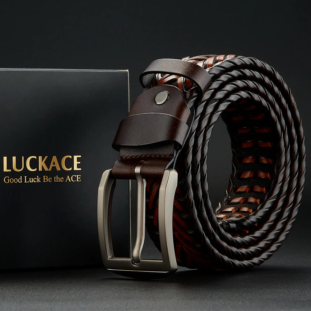 LUCKACE Genuine Leather Casual Men's Belt Trendy Golf Belts Knitted Belt With Alloy Buckle Best Gift Choice for Boyfriend/Husban