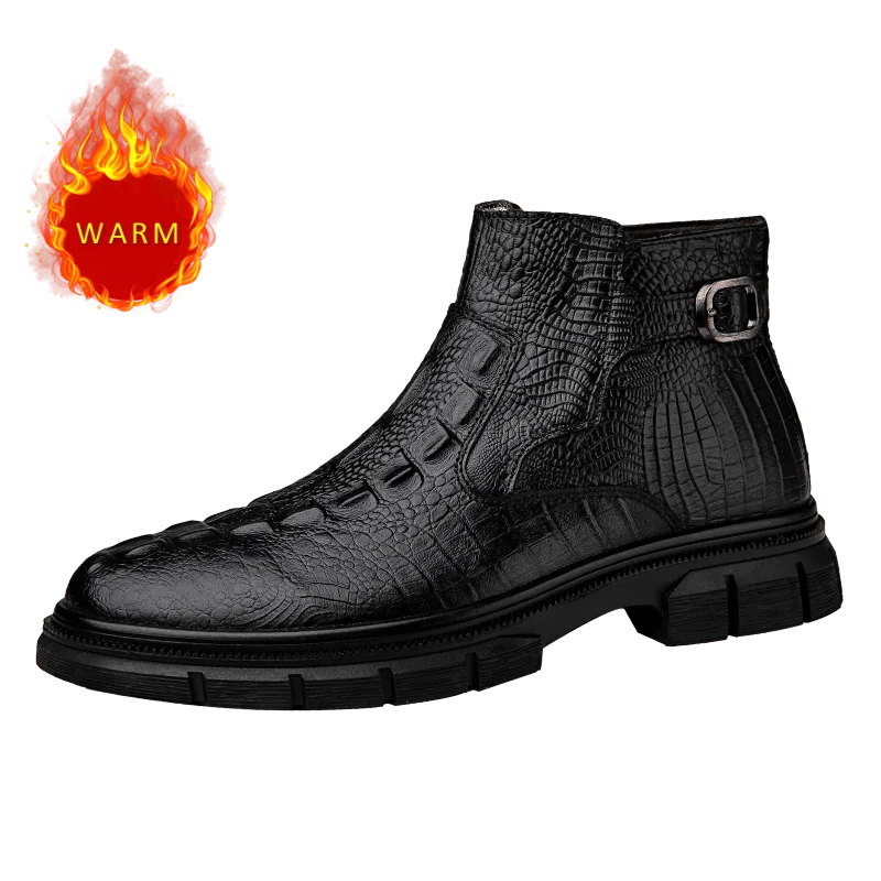 KIMLUD, Hot Selling Men's Ankle Boots Europe America Winter Cotton Shoes Men's Business Short Boots High-quality Genuine Leather Boots, Black-with fur / 42, KIMLUD APPAREL - Womens Clothes