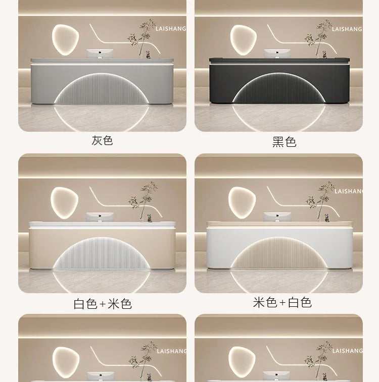 Modern Reception Desk With Integrated LED Lighting — White | KIMLUD