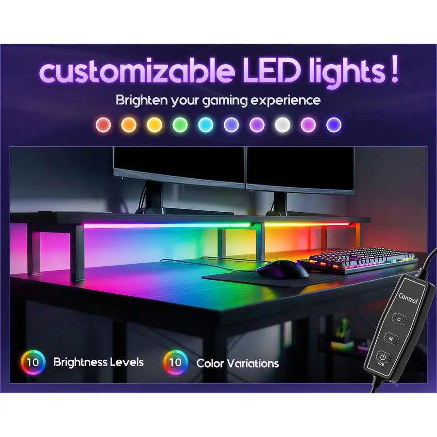 48 inch Gaming Desk with LED Lights amp Power Outlets, Computer Desk with Monitor Stand amp Storage Shelves, CPU Stand, Home Of