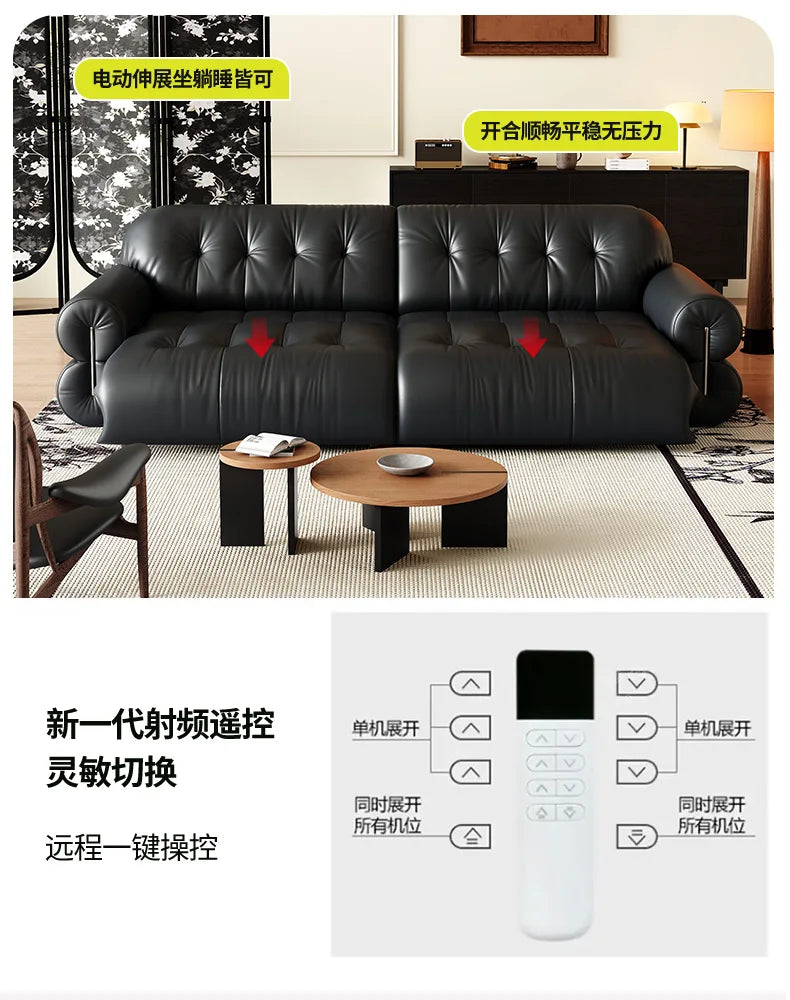 Leather Minimalist Modern Sectional Sofa With Smart Features — Black | KIMLUD