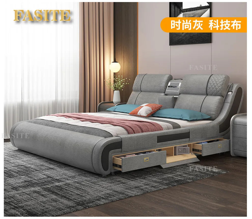 Modern Simple Massage Bed Luxury Water Proof Design Bedframe Double Bed Smart White   Nordic Furniture