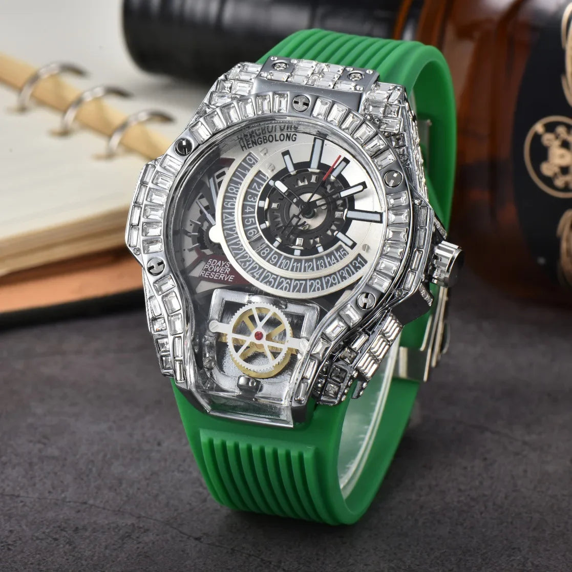 Luxury Diamond Case Mens Quartz Watches — Black | KIMLUD