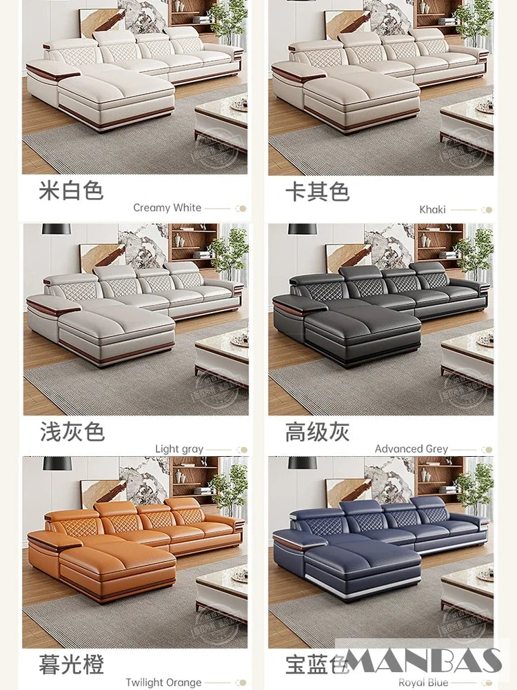 Genuine Italian Leather Sofa Set With Adjustable Headrests — Ivory | KIMLUD