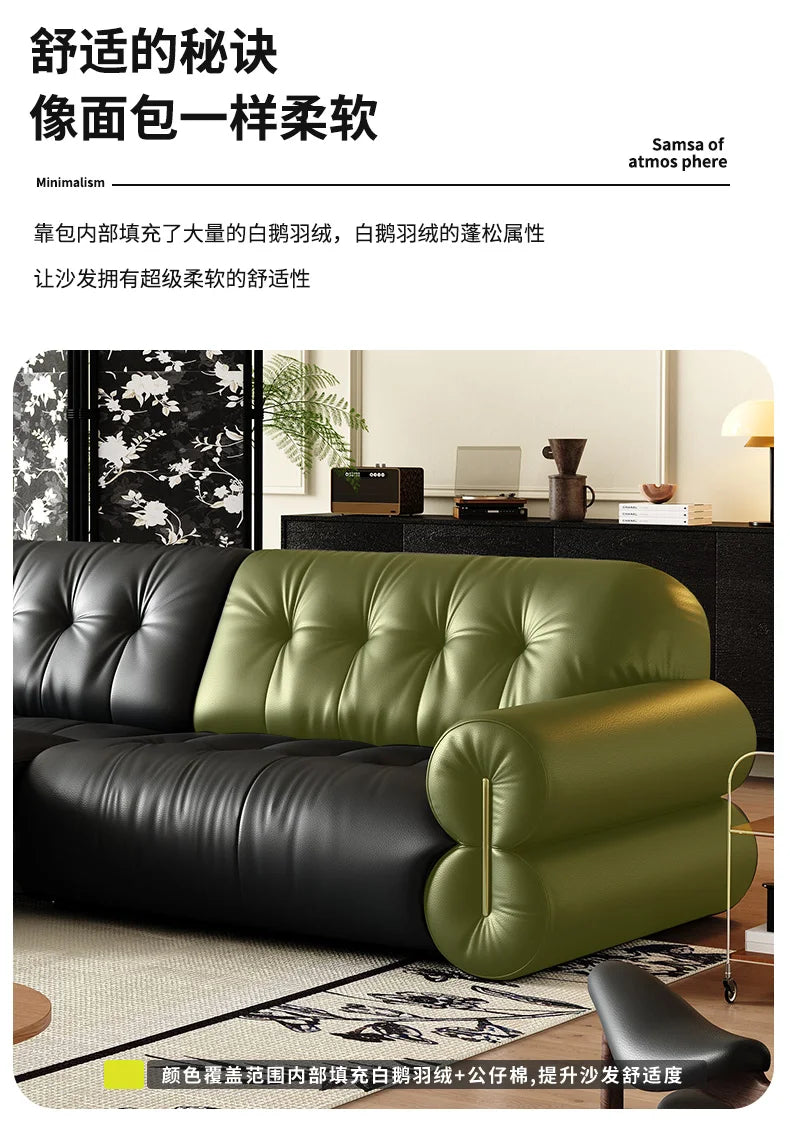 Leather Minimalist Modern Sectional Sofa With Smart Features — Black | KIMLUD
