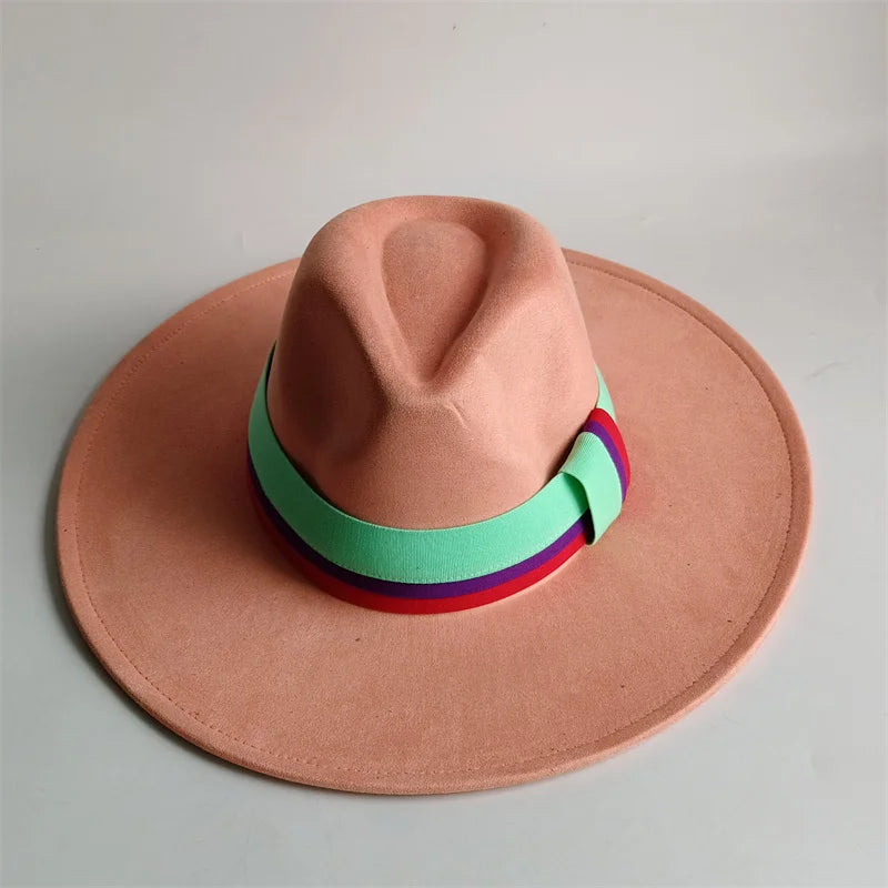 Suede Fedora Hat Wide Brim — Grayish Brown | KIMLUD
