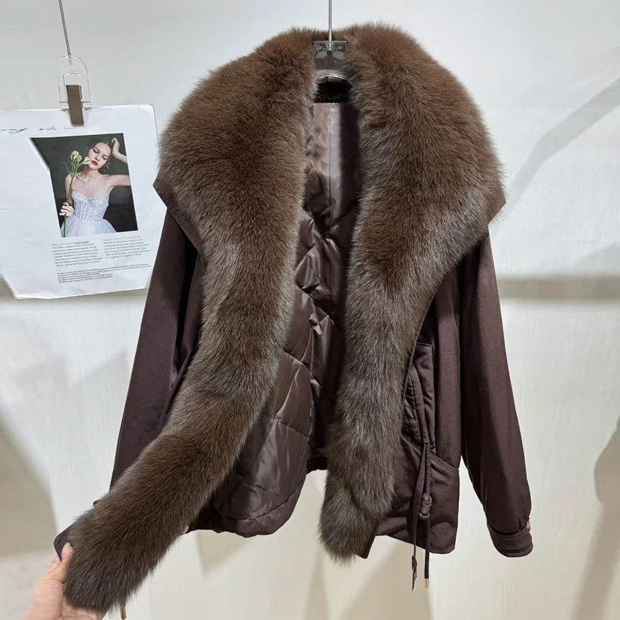 Down Jacket – Shawl Collar Real Fox Fur – Puffer | KIMLUD