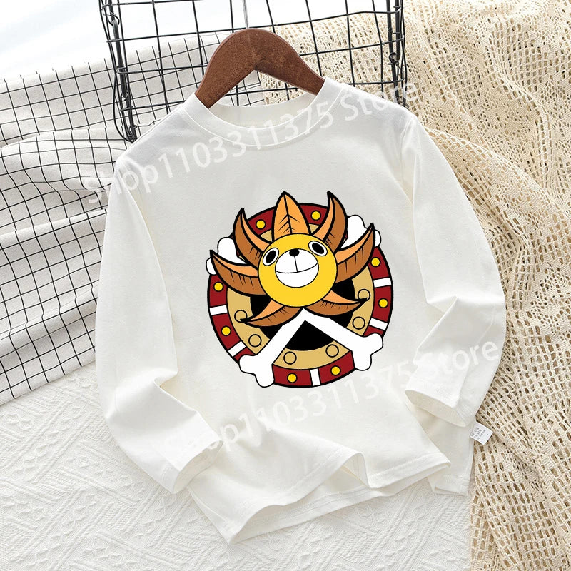 One Piece Children T-shirt Long Sleeve Children Clothing Fashion Hip Hop Round Neck Cotton Toddler Summer Cartoon Anime Toddler
